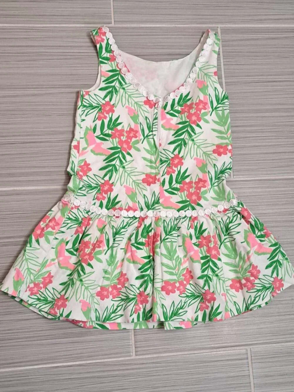 Janie and Jack 4 Floral Print Girls Sleeveless Dress Lace Trim Pink Sundress - Picture 4 of 9